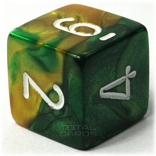 Chessex - Gemini 16mm D6 - Gold-Green w/White