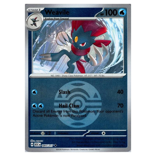 Pokemon - Mega Evolution - Ascended Heroes - Ball & Rocket Reverse Holo - Weavile - 045/217