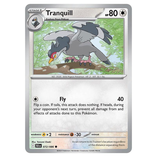 Tranquill 072 card from the Pokemon set Black Bolt