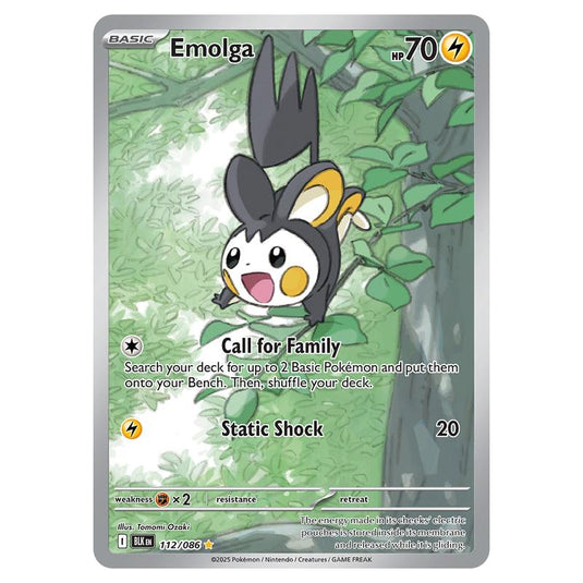 Emolga 112 card from the Pokemon set Black Bolt