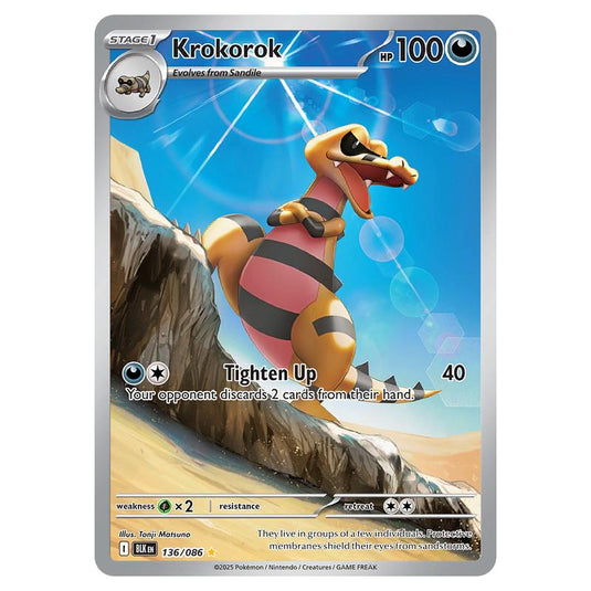 Krokorok 136 card from the Pokemon set Black Bolt