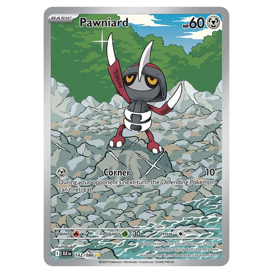 Pawniard 142 card from the Pokemon set Black Bolt