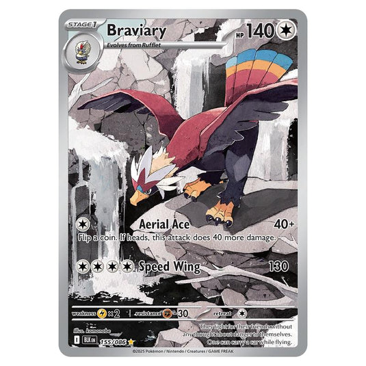 Braviary 155 card from the Pokemon set Black Bolt