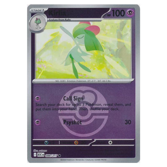 Pokemon - Mega Evolution - Ascended Heroes - Ball & Rocket Reverse Holo - Kirlia - 088/217