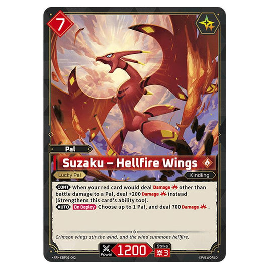 Suzaku – Hellfire Wings  card from the Palworld set Dawn of Palpagos
