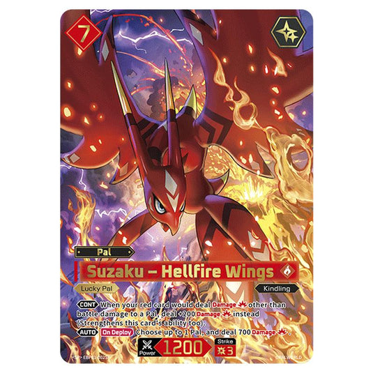 Suzaku – Hellfire Wings  card from the Palworld set Dawn of Palpagos