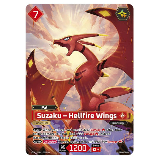 Suzaku – Hellfire Wings  card from the Palworld set Dawn of Palpagos