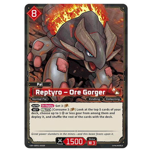 Reptyro – Ore Gorger  card from the Palworld set Dawn of Palpagos