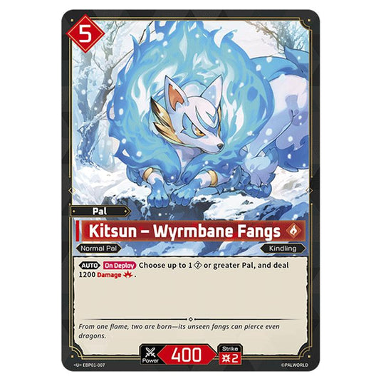 Kitsun – Wyrmbane Fangs  card from the Palworld set Dawn of Palpagos