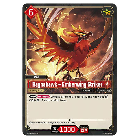 Ragnahawk – Emberwing Striker  card from the Palworld set Dawn of Palpagos