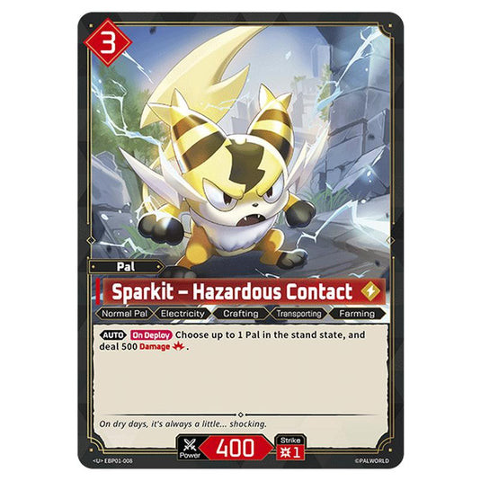 Sparkit – Hazardous Contact  card from the Palworld set Dawn of Palpagos