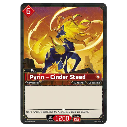 Pyrin – Cinder Steed  card from the Palworld set Dawn of Palpagos