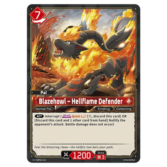 Blazehowl – Hellflame Defender  card from the Palworld set Dawn of Palpagos