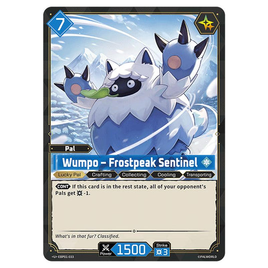 Wumpo – Frostpeak Sentinel  card from the Palworld set Dawn of Palpagos