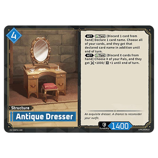 Antique Dresser  card from the Palworld set Dawn of Palpagos