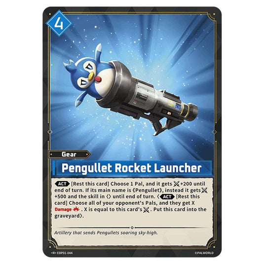 Pengullet Rocket Launcher  card from the Palworld set Dawn of Palpagos