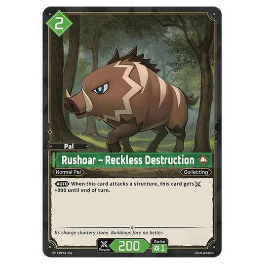 Rushoar – Reckless Destruction  card from the Palworld set Dawn of Palpagos
