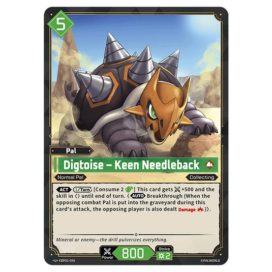 Digtoise – Keen Needleback  card from the Palworld set Dawn of Palpagos