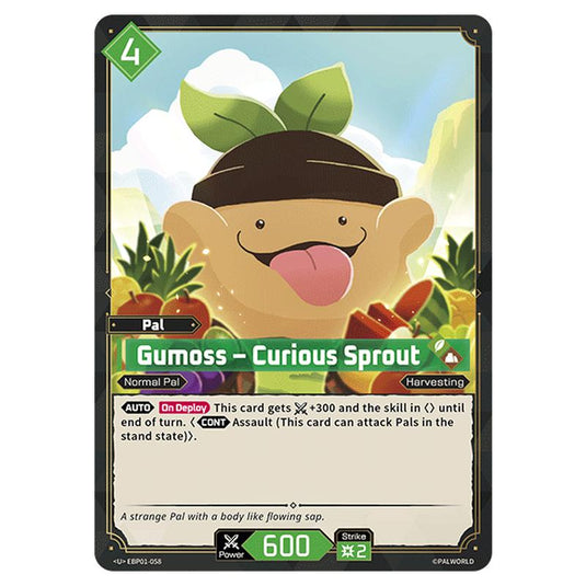 Gumoss – Curious Sprout  card from the Palworld set Dawn of Palpagos