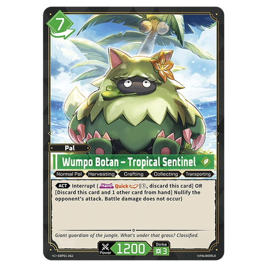 Wumpo Botan – Tropical Sentinel  card from the Palworld set Dawn of Palpagos