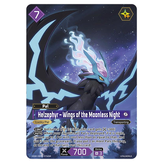 Helzephyr – Wings of the Moonless Night  card from the Palworld set Dawn of Palpagos