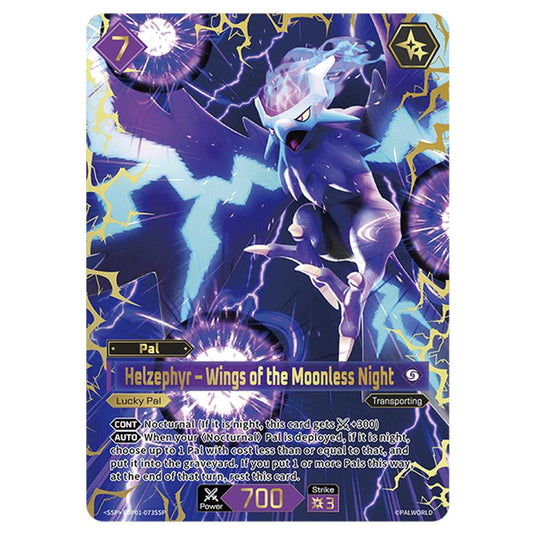 Helzephyr – Wings of the Moonless Night  card from the Palworld set Dawn of Palpagos