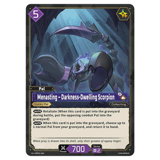 Menasting – Darkness-Dwelling Scorpion  card from the Palworld set Dawn of Palpagos
