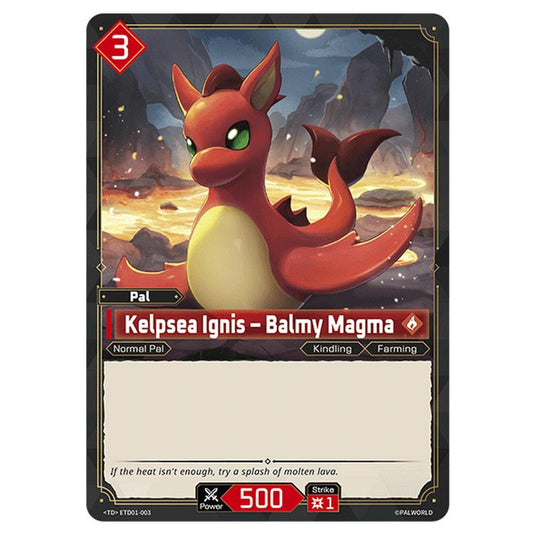 Kelpsea Ignis – Balmy Magma  card from the Palworld set Dawn of Palpagos