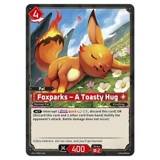 Foxparks – A Toasty Hug  card from the Palworld set Dawn of Palpagos