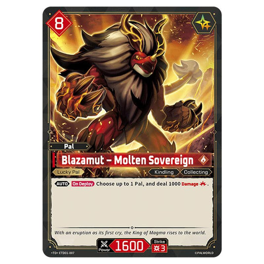 Blazamut – Molten Sovereign  card from the Palworld set Dawn of Palpagos