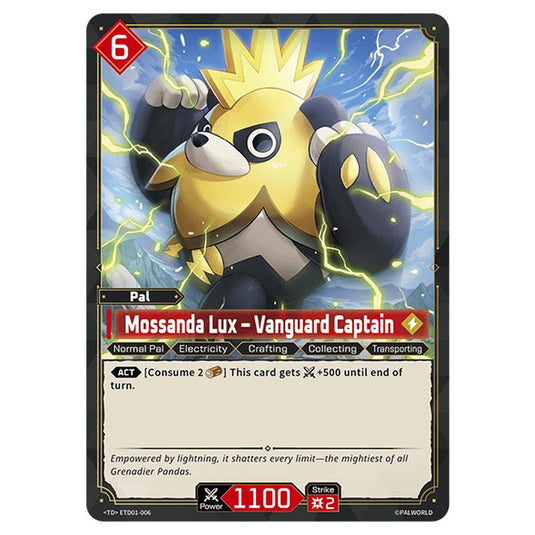 Mossanda Lux – Vanguard Captain  card from the Palworld set Dawn of Palpagos