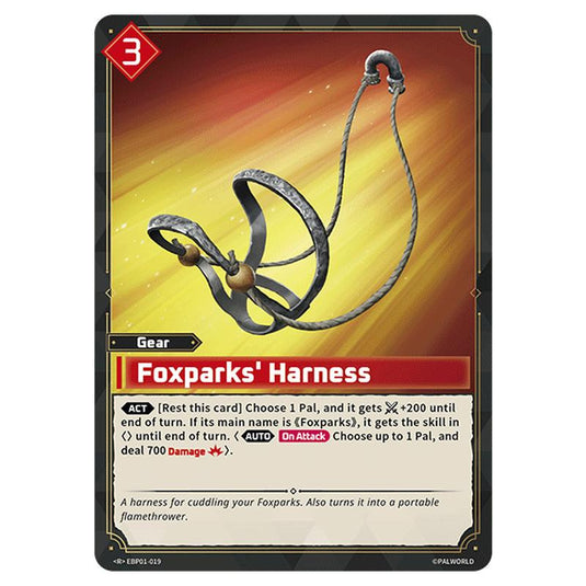 Foxparks' Harness  card from the Palworld set Dawn of Palpagos