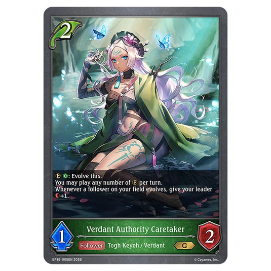 Verdant Authority Caretaker BP18-005EN card from the Shadowverse: Evolve set Neometropolis