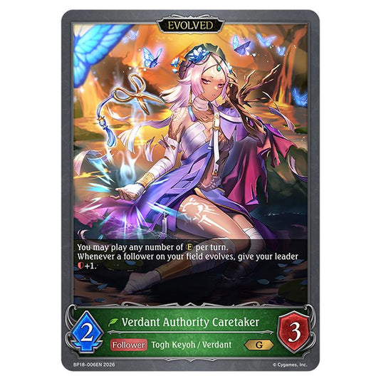Verdant Authority Caretaker BP18-006EN card from the Shadowverse: Evolve set Neometropolis