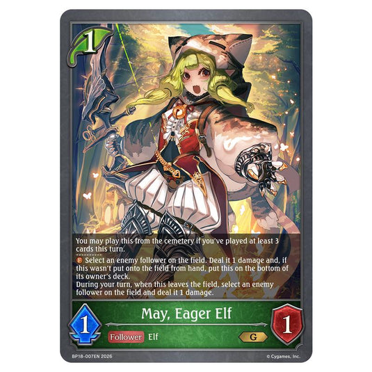 May, Eager Elf BP18-007EN card from the Shadowverse: Evolve set Neometropolis