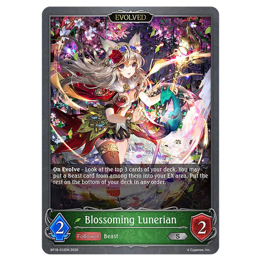 Blossoming Lunerian BP18-012EN card from the Shadowverse: Evolve set Neometropolis