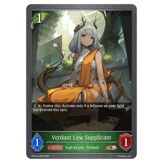 Verdant Law Supplicant BP18-014EN card from the Shadowverse: Evolve set Neometropolis