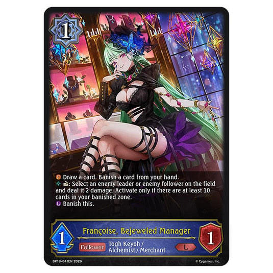 Francoise, Bejeweled Manager BP18-041EN card from the Shadowverse: Evolve set Neometropolis