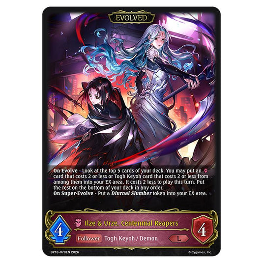 Ilze & Urze, Centennial Reapers BP18-078EN card from the Shadowverse: Evolve set Neometropolis