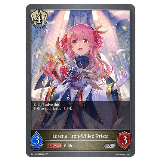 Lorena, Iron-Willed Priest BP18-107EN card from the Shadowverse: Evolve set Neometropolis