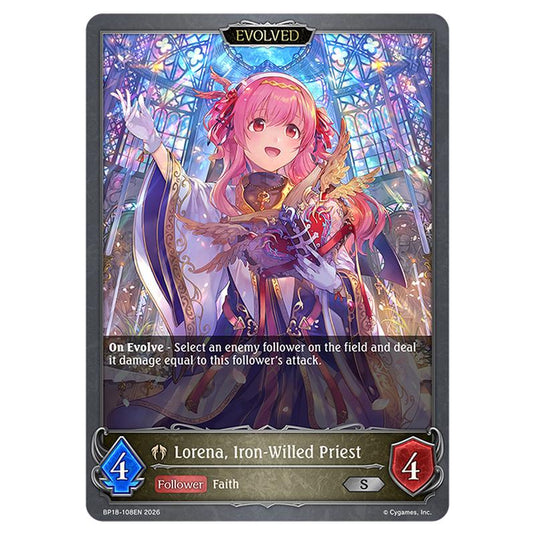 Lorena, Iron-Willed Priest BP18-108EN card from the Shadowverse: Evolve set Neometropolis