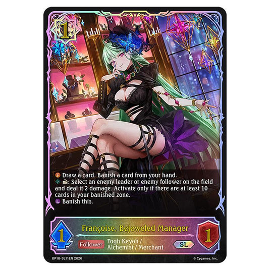 Francoise, Bejeweled Manager BP18-SL11EN card from the Shadowverse: Evolve set Neometropolis
