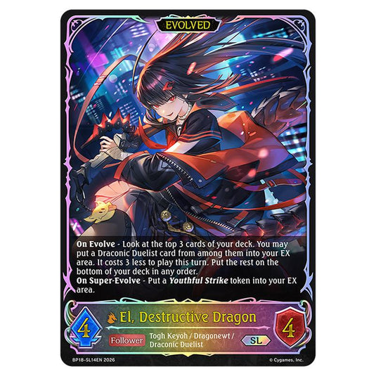 El, Destructive Dragon BP18-SL14EN card from the Shadowverse: Evolve set Neometropolis