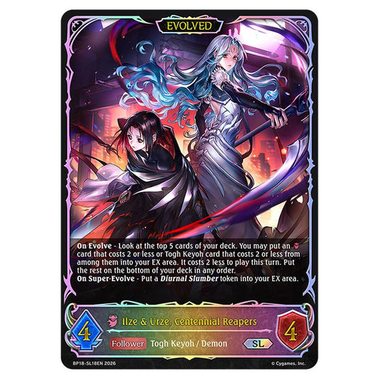 Ilze & Urze, Centennial Reapers BP18-SL18EN card from the Shadowverse: Evolve set Neometropolis