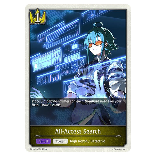 All-Access Search BP18-T02EN card from the Shadowverse: Evolve set Neometropolis