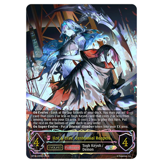 Ilze & Urze, Centennial Reapers BP18-U05EN card from the Shadowverse: Evolve set Neometropolis