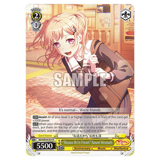 “Because We're Friends” Nanami Hiromachi BD/WE49-E07 card from the Weiss Schwarz set BanG Dream! 10th Anniversary!