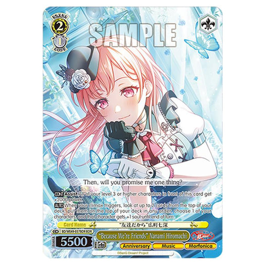 “Because We're Friends” Nanami Hiromachi BD/WE49-E07BDR card from the Weiss Schwarz set BanG Dream! 10th Anniversary!