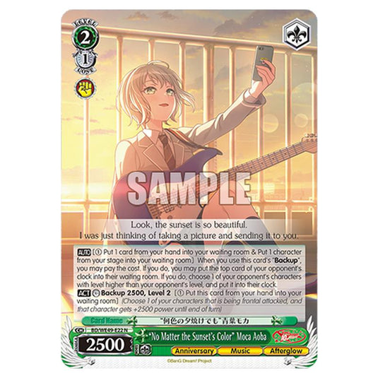 “No Matter the Sunset's Color” Moca Aoba BD/WE49-E22 card from the Weiss Schwarz set BanG Dream! 10th Anniversary!