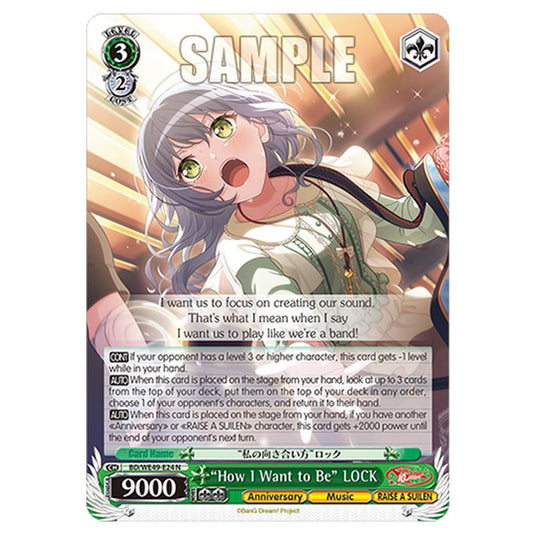 “How I Want to Be” LOCK BD/WE49-E24 card from the Weiss Schwarz set BanG Dream! 10th Anniversary!